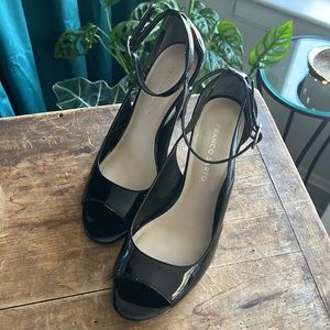 Franco Sarto Black Patent Ankle Strap Dress Heels